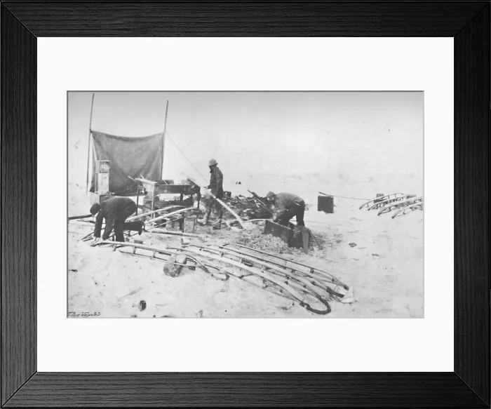 Framed Print : Fitting the Hand-Sledges with Runners. July, 1895, (1897) Framed Print : Fitting the Hand-Sledges with Runners. July, 1895, (1897)