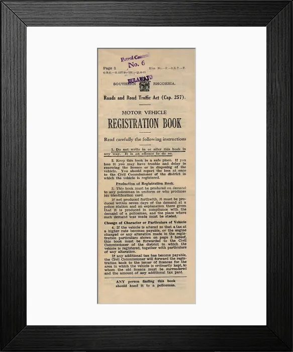 Framed Print : Motor Vehicle Registration Book, 1949 Framed Print : Motor Vehicle Registration Book, 1949