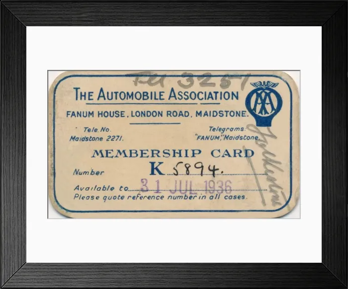 Framed Print : The Automobile Association: Membership card, 1936 Framed Print : The Automobile Association: Membership card, 1936