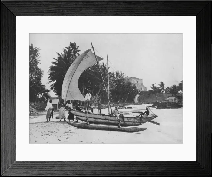 Framed Print : Outrigger Fishing Canoe at Mount Lavinia Sea Shore, c1890, (1910). Artist: Alfred William Amandus Plate Framed Print : Outrigger Fishing Canoe at Mount Lavinia Sea Shore, c1890, (1910). Artist: Alfred William Amandus Plate