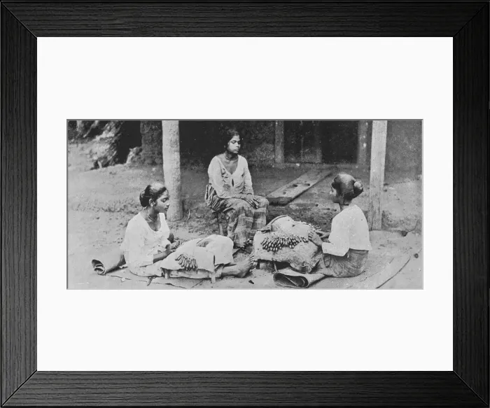 Framed Print : Lace Makers. - Ceylon Lace is entirely hand made, c1890, (1910). Artist: Alfred William Amandus Plate Framed Print : Lace Makers. - Ceylon Lace is entirely hand made, c1890, (1910). Artist: Alfred William Amandus Plate