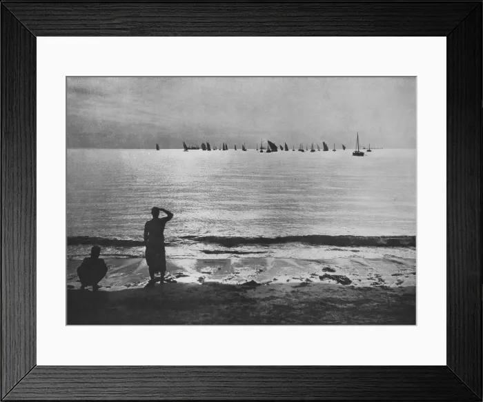 Framed Print : Pearling Fleet Coming Back to Anchorage at Sunset, c1890, (1910). Artist: Alfred William Amandus Plate Framed Print : Pearling Fleet Coming Back to Anchorage at Sunset, c1890, (1910). Artist: Alfred William Amandus Plate