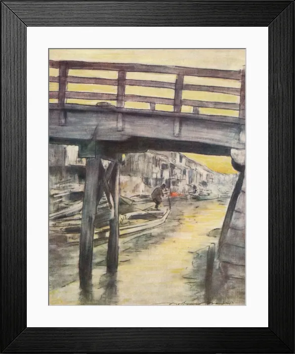 Framed Print : A Canal in Osaka, c1887, (1901). Artist: Mortimer L Menpes Framed Print : A Canal in Osaka, c1887, (1901). Artist: Mortimer L Menpes