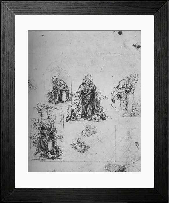 Framed Print : Studies for the Virgin Adoring the Infant Christ, c1480 (1945). Artist: Leonardo da Vinci Framed Print : Studies for the Virgin Adoring the Infant Christ, c1480 (1945). Artist: Leonardo da Vinci