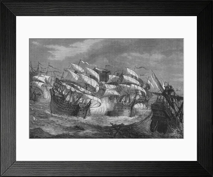 Framed Print : Drake Attacking the Spanish Treasure Ship, c1578, (c1880) Framed Print : Drake Attacking the Spanish Treasure Ship, c1578, (c1880)