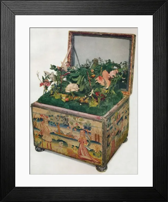 Framed Print : Embroidered Casket, 17th Century, (1929) Framed Print : Embroidered Casket, 17th Century, (1929)