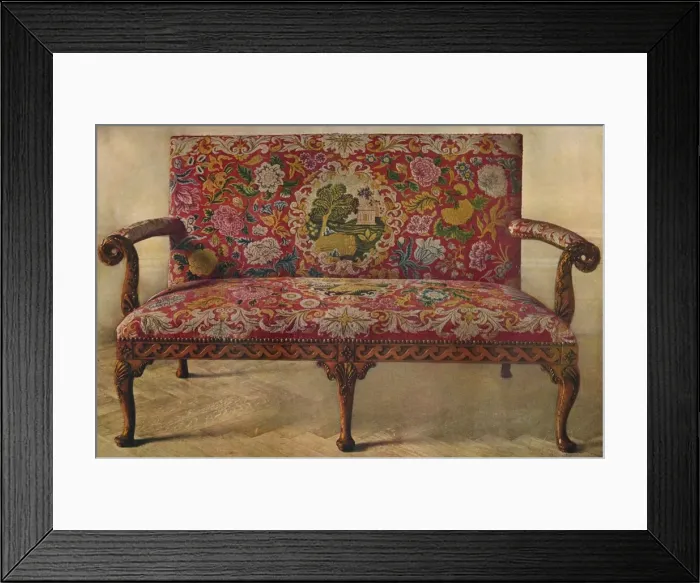 Framed Print : Fruit Wood Settee with Embroidery, Early 18th Century, (1929) Framed Print : Fruit Wood Settee with Embroidery, Early 18th Century, (1929)