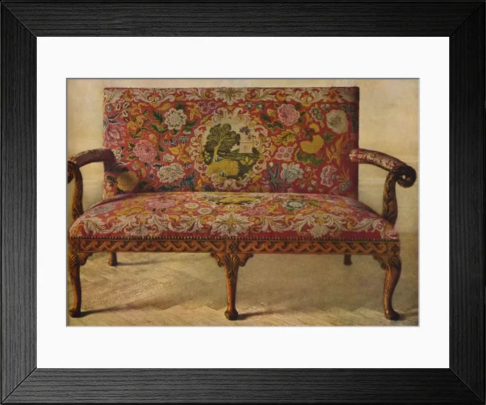 Framed Print : A Queen Anne Settee Upholstered in Petit Point, c1900, (1936) Framed Print : A Queen Anne Settee Upholstered in Petit Point, c1900, (1936)