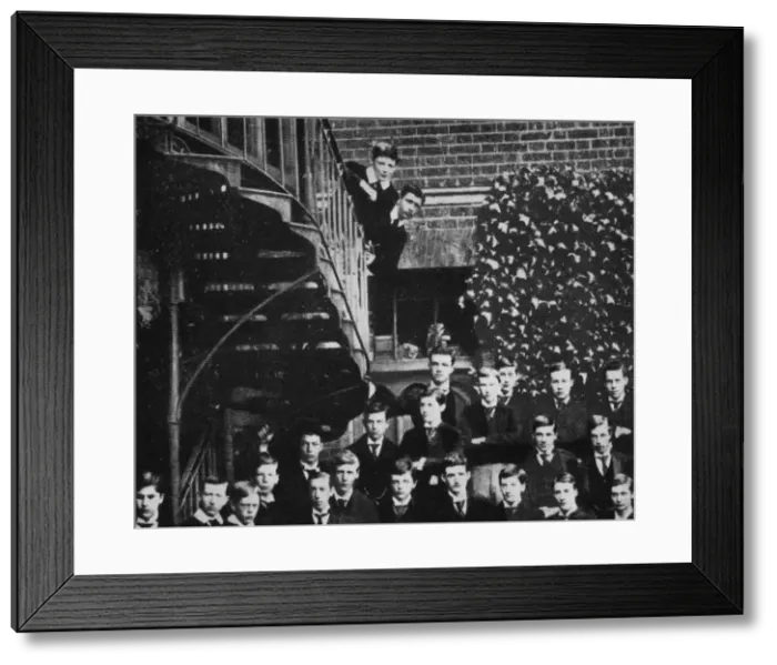 Framed Print : Winston climbing a staircase, while the class pose, c1889, (1945) Framed Print : Winston climbing a staircase, while the class pose, c1889, (1945)
