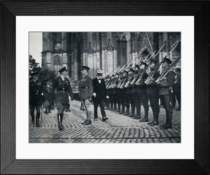Framed Print : Inspection of troops at the foot of Cologne Cathedral, 1919, (1945) Framed Print : Inspection of troops at the foot of Cologne Cathedral, 1919, (1945)
