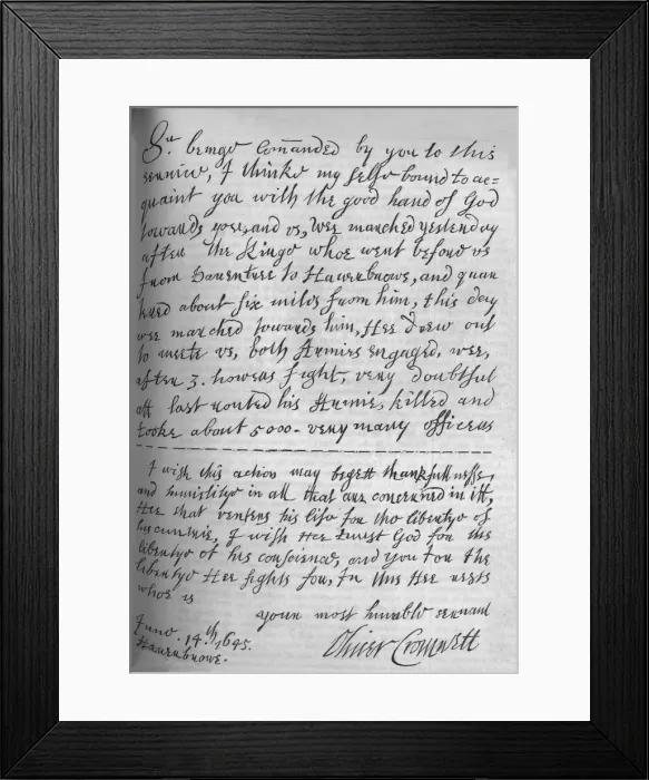 Framed Print : Fac-Simile of Letter by Cromwell to Lenthall, announcing Victory of Naseby, 1649, (1845). Artist: Oliver Cromwell Framed Print : Fac-Simile of Letter by Cromwell to Lenthall, announcing Victory of Naseby, 1649, (1845). Artist: Oliver Cromwell
