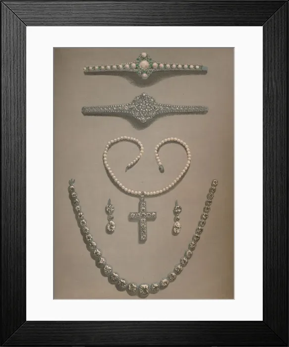 Framed Print : Necklace, Earrings, Bracelets Wedding gifts presented to Alexandra of Denmark, 1863. Artist: Robert Dudley