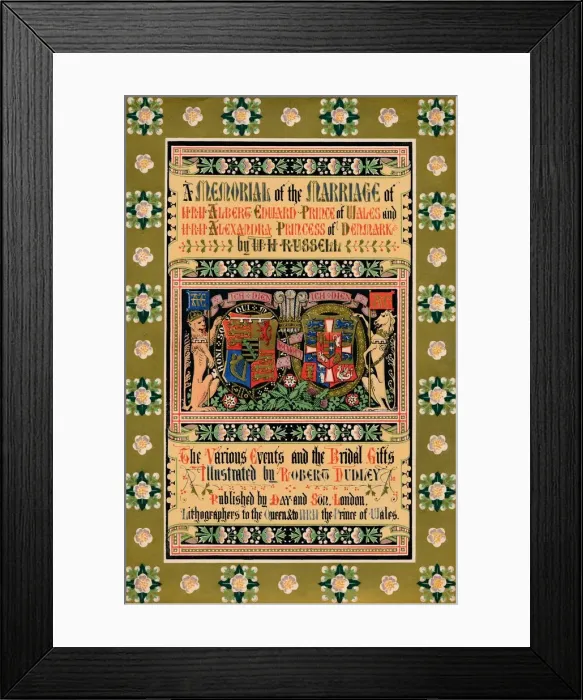 Framed Print : The cover of A Memorial of the Marriage of HRH Albert Edward Prince of Wales, 1863. Artist: Robert Dudley Framed Print : The cover of A Memorial of the Marriage of HRH Albert Edward Prince of Wales, 1863. Artist: Robert Dudley