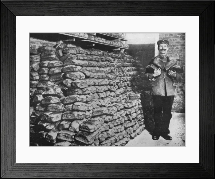 Framed Print : A store of war bread for the German troops, 1915 Framed Print : A store of war bread for the German troops, 1915