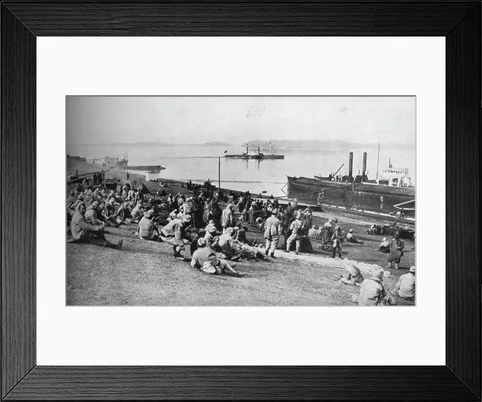 Framed Print : Austrian prisoners taken by Serbians resting at mid-day on the banks of the Danube, 1915 Framed Print : Austrian prisoners taken by Serbians resting at mid-day on the banks of the Danube, 1915