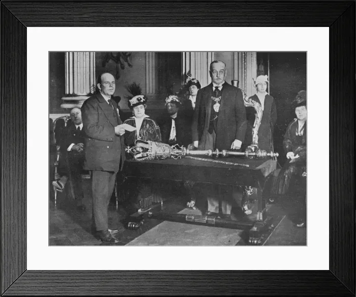 Framed Print : Lieut. Bell, R. N. R. captain of the Thordis, being presented by the Lord Mayor of London with the r Framed Print : Lieut. Bell, R. N. R. captain of the Thordis, being presented by the Lord Mayor of London with the r