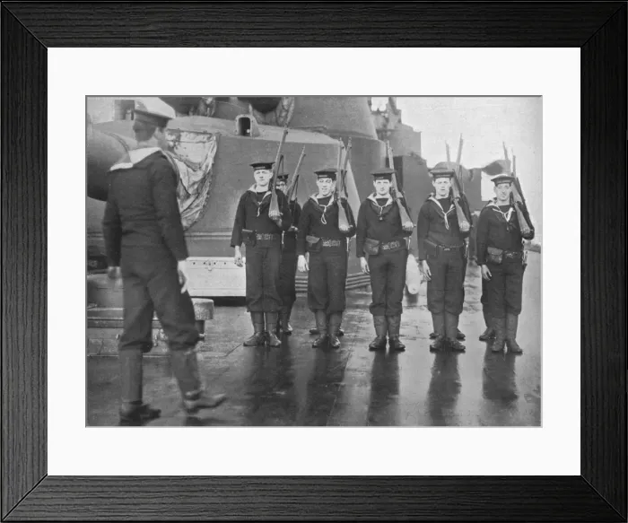 Framed Print : Rifle drill on board a British battleship, 1915 Framed Print : Rifle drill on board a British battleship, 1915
