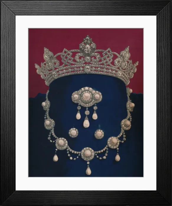 Framed Print : Parure of Diamonds and Pearls - The Gift of HRH The Prince of Wales, 1863. Artist: Robert Dudley Framed Print : Parure of Diamonds and Pearls - The Gift of HRH The Prince of Wales, 1863. Artist: Robert Dudley