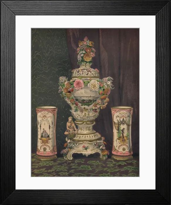 Framed Print : Vase of Dresden Porcelain and Pair of Porcelain Beakers, 1863. Artist: Robert Dudley Framed Print : Vase of Dresden Porcelain and Pair of Porcelain Beakers, 1863. Artist: Robert Dudley
