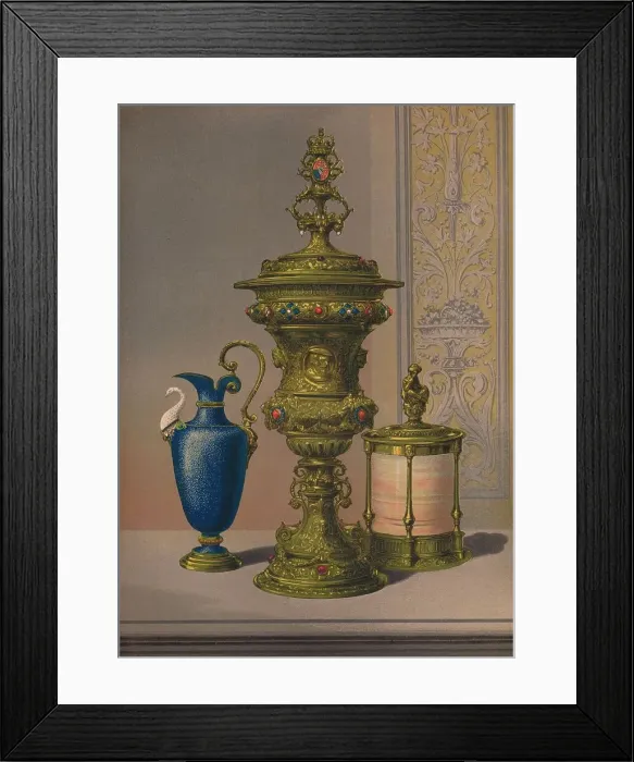 Framed Print : Silver Gilt & Jewelled Vase, Porcelain Vase, Cigar Casket, 1863. Artist: Robert Dudley Framed Print : Silver Gilt & Jewelled Vase, Porcelain Vase, Cigar Casket, 1863. Artist: Robert Dudley
