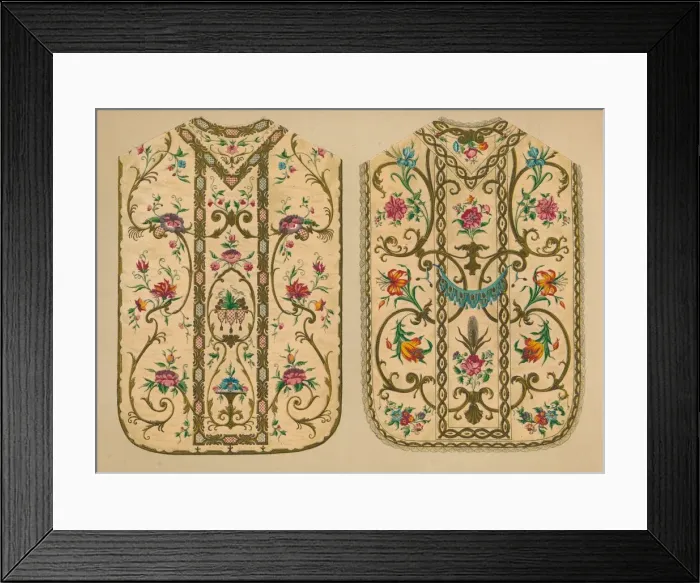 Framed Print : Embroidered Chasubles by Luigi & Ersilia Martini, 1893. Artist: Robert Dudley Framed Print : Embroidered Chasubles by Luigi & Ersilia Martini, 1893. Artist: Robert Dudley