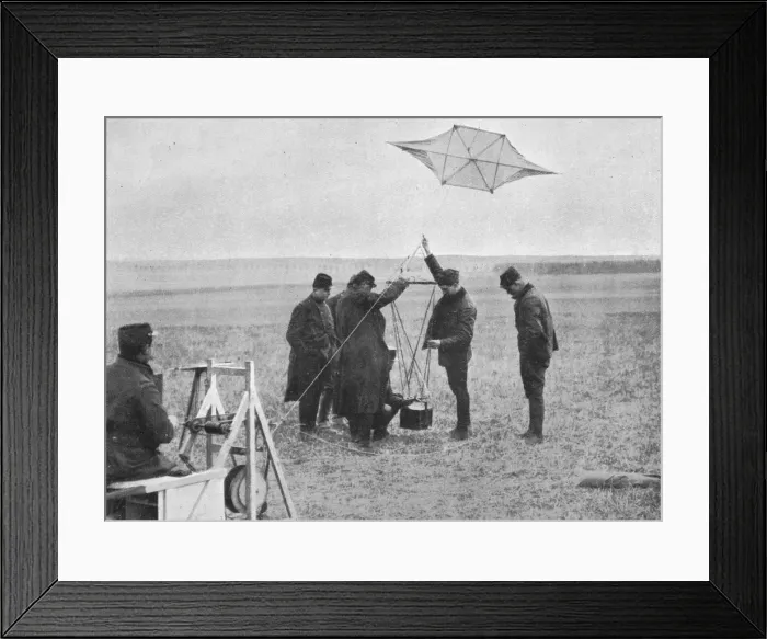 Framed Print : Sending up one of the French war kites, to which a camera is attached, 1914, (1915) Framed Print : Sending up one of the French war kites, to which a camera is attached, 1914, (1915)