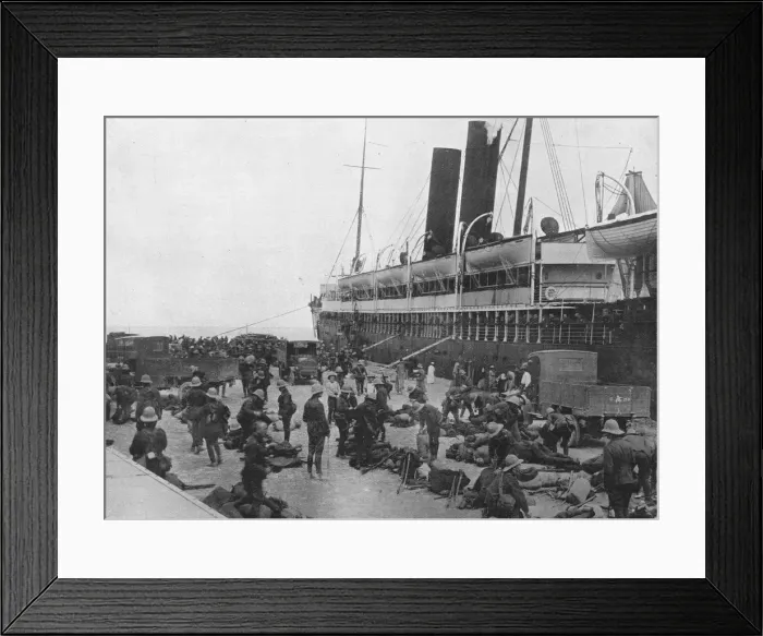 Framed Print : The Dardanelles Expeditionary Force sets out: A transport loading up at Alexandria, 1915 Framed Print : The Dardanelles Expeditionary Force sets out: A transport loading up at Alexandria, 1915