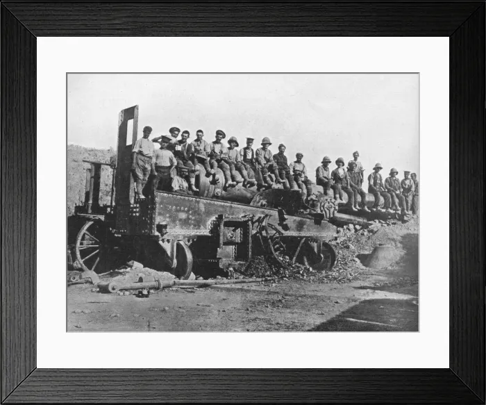 Framed Print : British soldiers on a wrecked Turkish gun, 1915 Framed Print : British soldiers on a wrecked Turkish gun, 1915