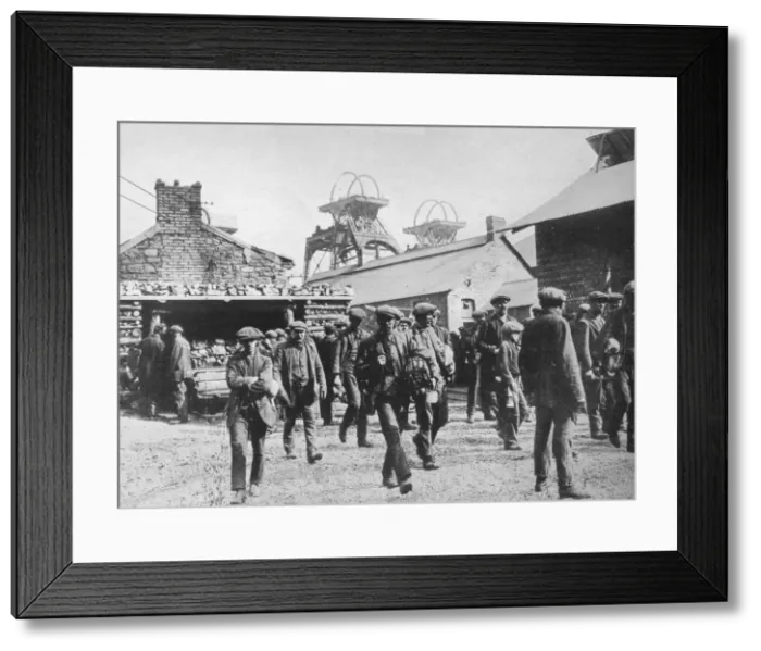 Framed Print : Miners leaving the pithead after the expiration of their strike notices, 1915 Framed Print : Miners leaving the pithead after the expiration of their strike notices, 1915