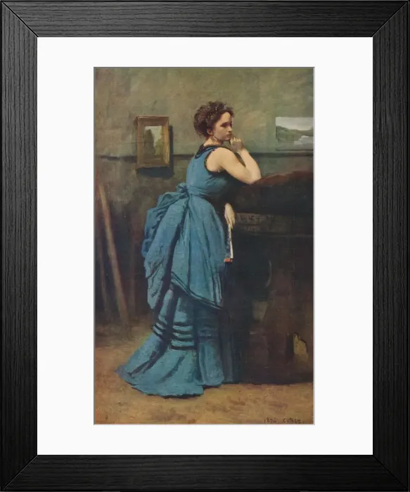 Framed Print : Femme en bleu, 1874, (1939). Artist: Jean-Baptiste-Camille Corot Framed Print : Femme en bleu, 1874, (1939). Artist: Jean-Baptiste-Camille Corot