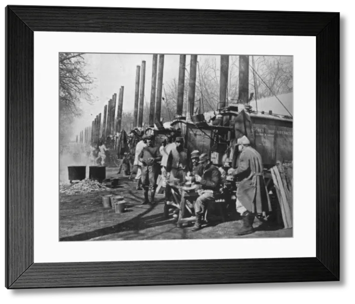 Framed Print : Behind French lines, Field kitchens attached to the French army, 1915 Framed Print : Behind French lines, Field kitchens attached to the French army, 1915