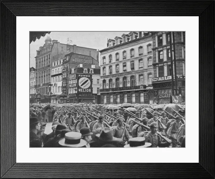 Framed Print : German infantry entering Brussels in the rain, 1914 Framed Print : German infantry entering Brussels in the rain, 1914