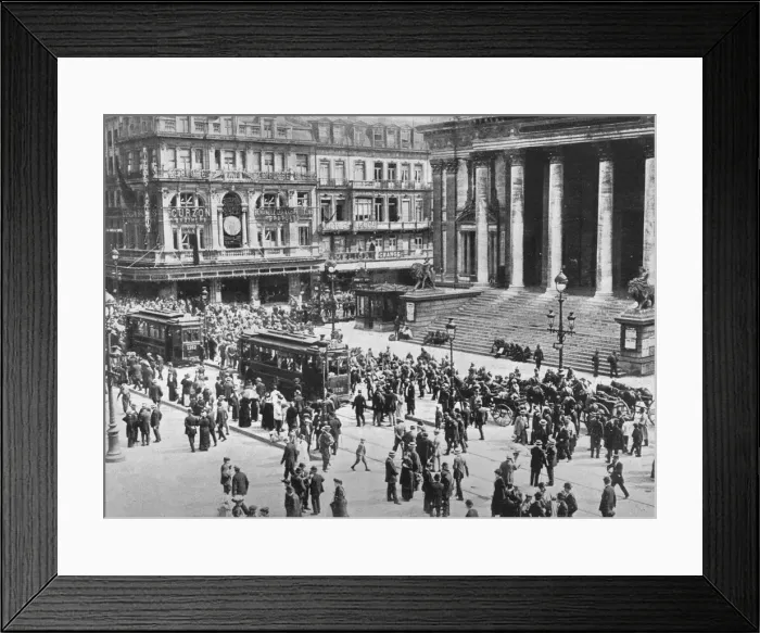 Framed Print : A view of the Bourse during the passage of the German troops, 1914 Framed Print : A view of the Bourse during the passage of the German troops, 1914