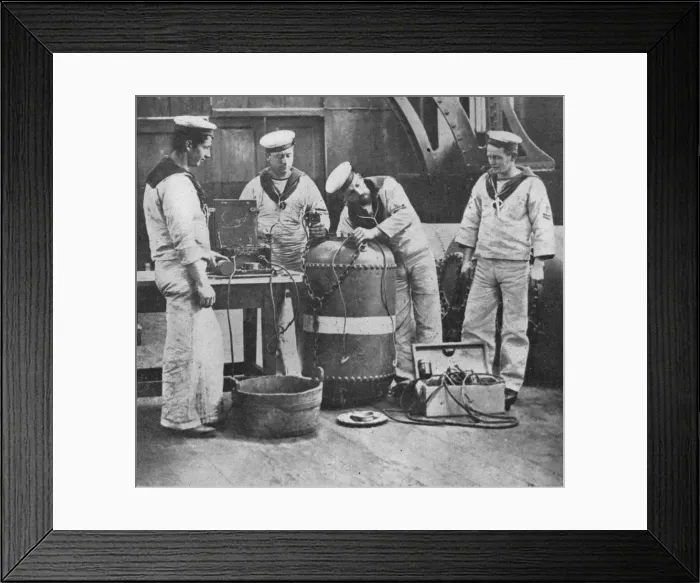 Framed Print : Fitting up an Electric Contact Mine, 1914