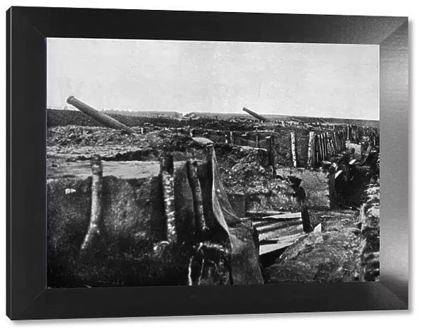Abandoned British trenches and guns at Maubeuge, 1914