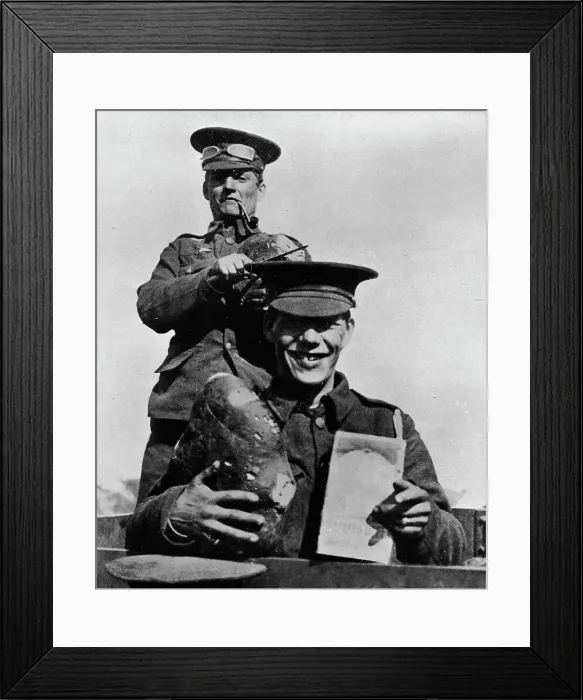 Framed Print : The Soldier and his Rations: A photograph taken at one of the British camps in France, 1914 Framed Print : The Soldier and his Rations: A photograph taken at one of the British camps in France, 1914