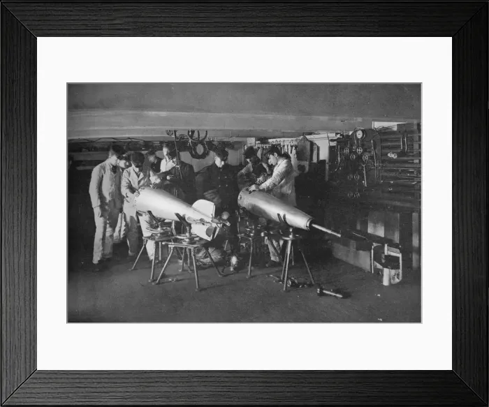 Framed Print : Examining a Torpedo, 1914 Framed Print : Examining a Torpedo, 1914