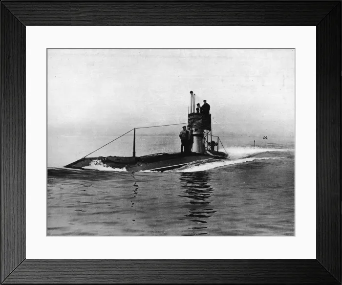 Framed Print : A British submarine running on the surface of the water, 1914 Framed Print : A British submarine running on the surface of the water, 1914