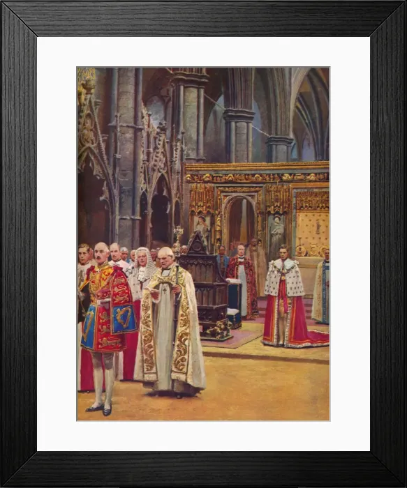 Framed Print : The Recognition: The King Stands Before the Assembly, presented by the Archbishop, 1937 Framed Print : The Recognition: The King Stands Before the Assembly, presented by the Archbishop, 1937
