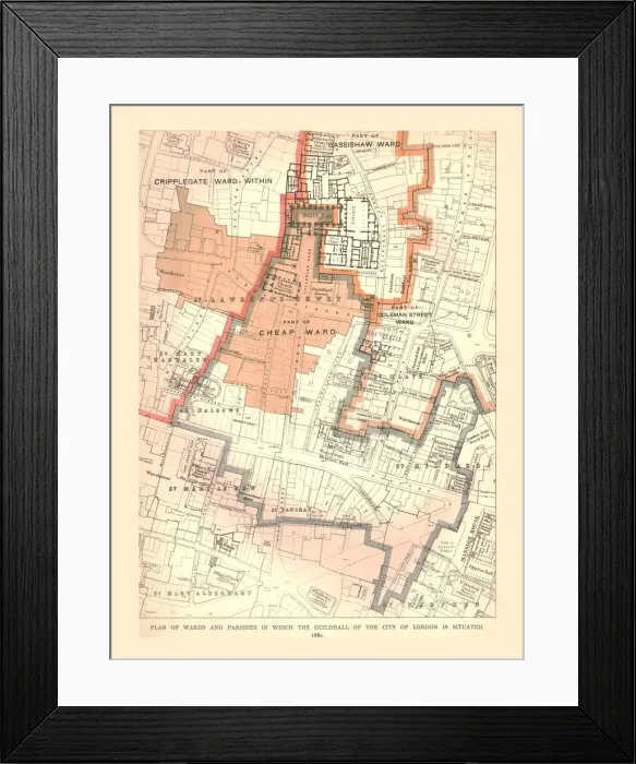 Framed Print : Guildhall City of London. Plan of Wards and Parishes, 1885, (1886) Framed Print : Guildhall City of London. Plan of Wards and Parishes, 1885, (1886)