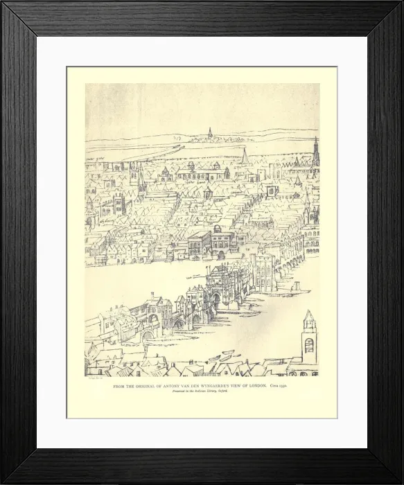 Framed Print : Van Den Wyngaerdes View of London, c1550, (1886). Artist: Anthonis van den Wyngaerde Framed Print : Van Den Wyngaerdes View of London, c1550, (1886). Artist: Anthonis van den Wyngaerde