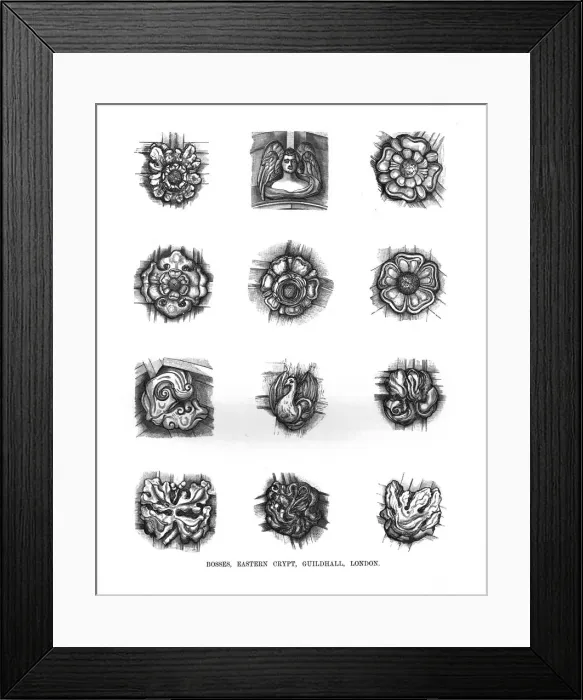 Framed Print : Bosses of the Eastern Crypt. Guildhall, 1886 Framed Print : Bosses of the Eastern Crypt. Guildhall, 1886