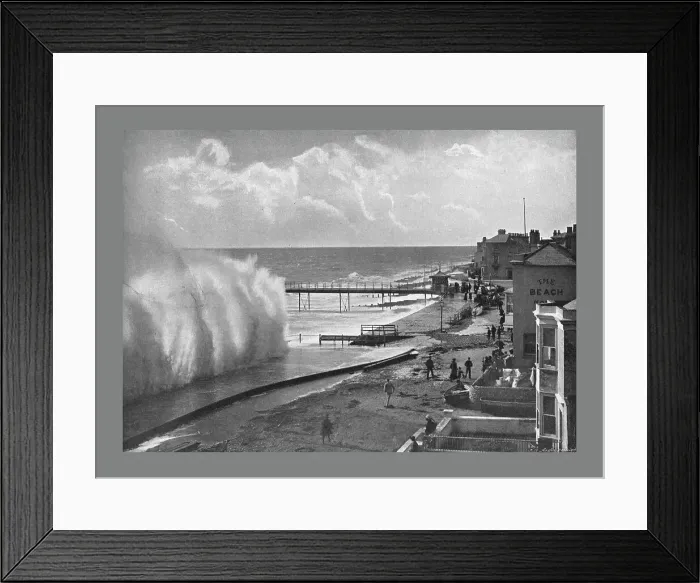 Framed Print : A Big Sea at Bognor. c1900. Artist: Poulton & Co Framed Print : A Big Sea at Bognor. c1900. Artist: Poulton & Co