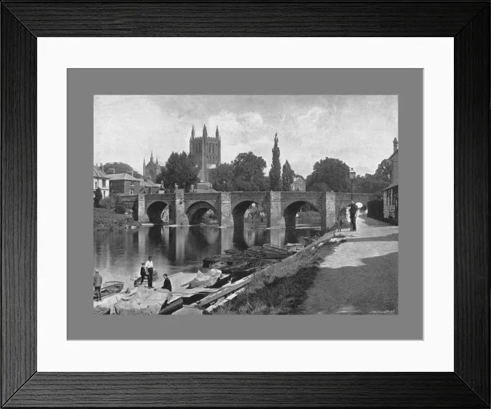 Framed Print : Hereford Cathedral and Wye Bridge, c1900. Artist: J Thirwall Framed Print : Hereford Cathedral and Wye Bridge, c1900. Artist: J Thirwall