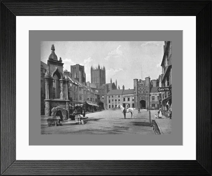 Framed Print : Market Place, and Cathedral Towers, Wells, c1900. Artist: Thomas W Phillips Framed Print : Market Place, and Cathedral Towers, Wells, c1900. Artist: Thomas W Phillips