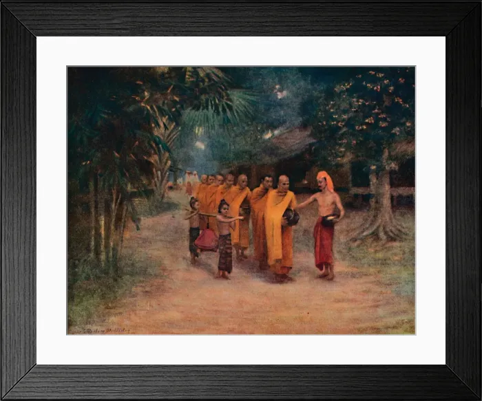 Framed Print : Burmese Monks Begging in a Village - Early Morning, 1913. Artist: James Raeburn Middleton Framed Print : Burmese Monks Begging in a Village - Early Morning, 1913. Artist: James Raeburn Middleton