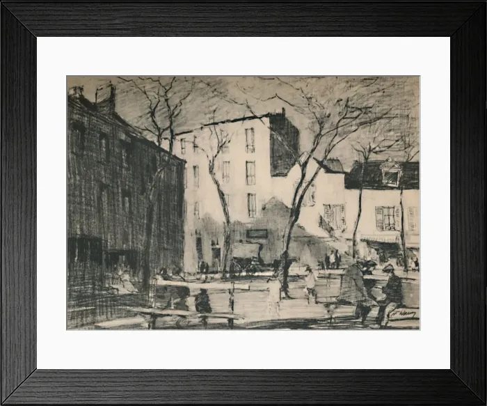 Framed Print : La Place Du Tertre An untouched village square. c1927, (1927). Artist: Henry Franks Waring Framed Print : La Place Du Tertre An untouched village square. c1927, (1927). Artist: Henry Franks Waring