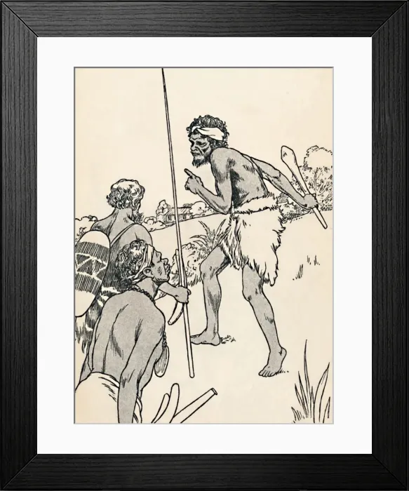 Framed Print : Aboriginal men approaching a settlers farm, 1912. Artist: Charles Robinson