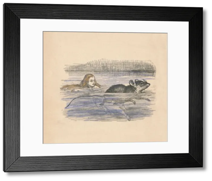 Framed Print : Alice swimming with a mouse in a pool, 1889. Artist: John Tenniel Framed Print : Alice swimming with a mouse in a pool, 1889. Artist: John Tenniel