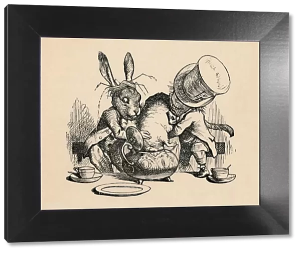 The Mad Hatter and March hare trying to put the Dormouse into a teapot, 1889. Artist: John Tenniel